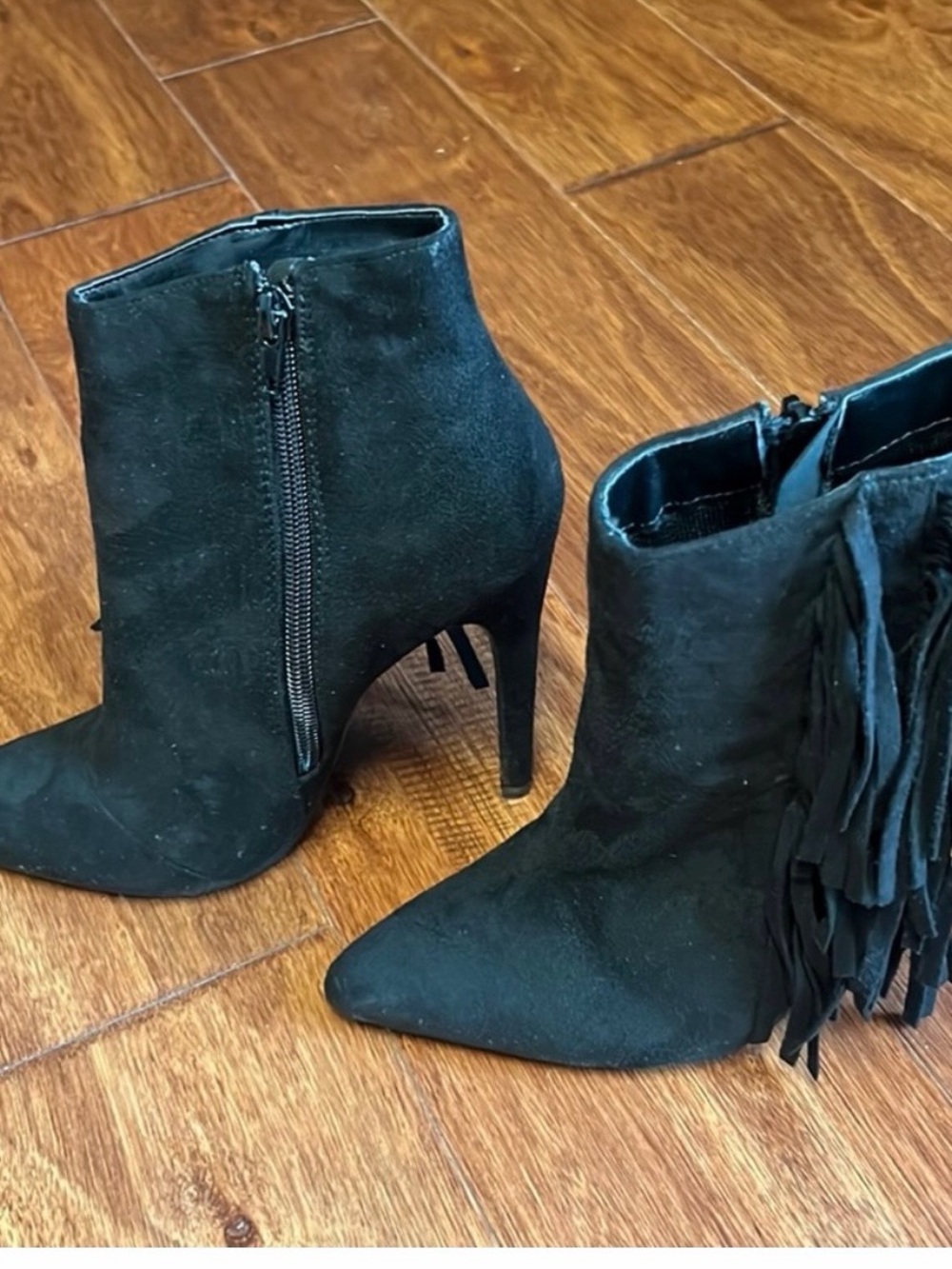 Black Suede Fringe Ankle Boots